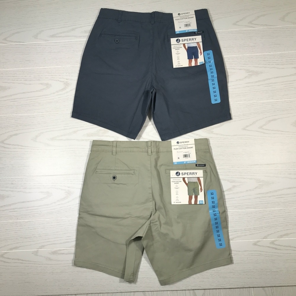New Sperry Chino Shorts Men 32 Flex Cotton Preppy Summer Vintage Wash Lot Of 2